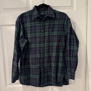 Polo Ralph Lauren Shirt Men Sz Large Green Blue Black Watch Tartan Long Sleeve